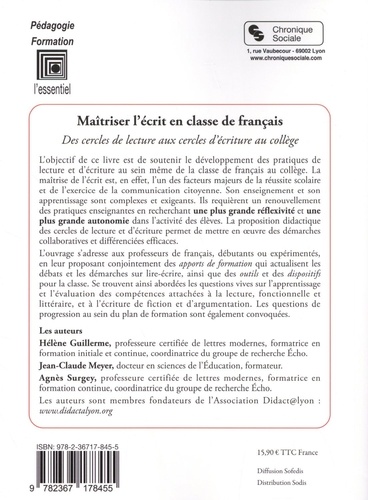 Maitriser l'écrit en classe de français. Des cercles de lecture aux cercles d'écriture au collège