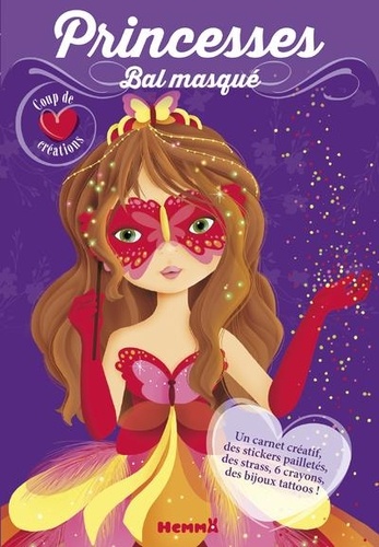  Hemma - Bal masqué Princesses - Avec un carnet créatif, des stickers pailletés, des strass, 6 crayons, des bijoux tattoos !.