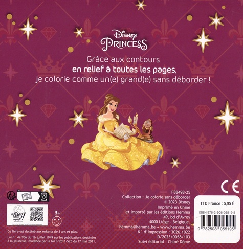 Je colorie sans déborder Disney Princess Fête en paillettes. Gros contours en relief !