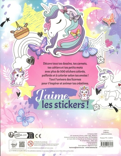 Licornes. + de 500 autocollants, des stickers à colorier, des stickers pailletés