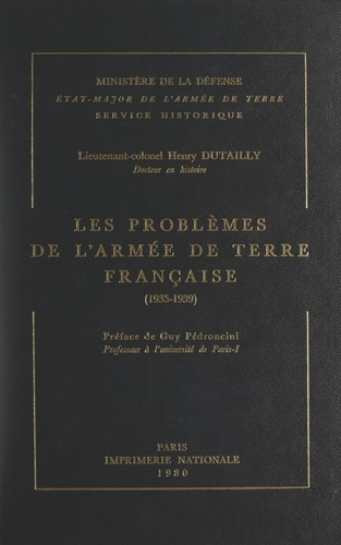 Les problèmes de l'armée de Terre française : 1935-1939