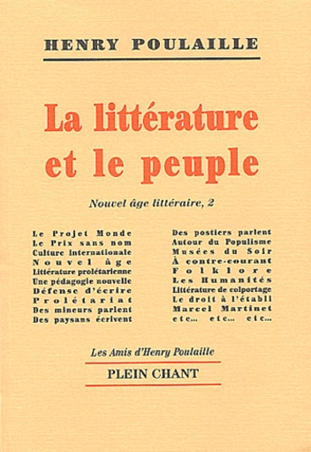 Henry Poulaille - Nouvel âge littéraire - Tome 2, La littérature et le peuple.