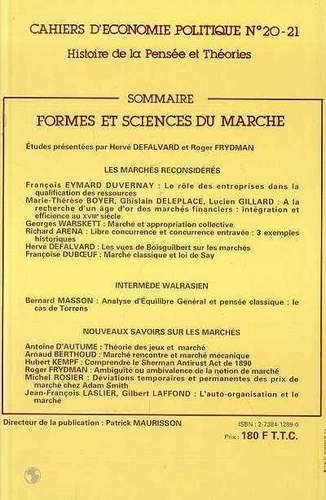 Formes et sciences du marché. [colloque, Paris, 31 janvier et 1er février 1991