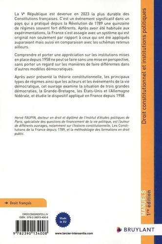 Droit constutionnel et institutions politiques. Les régimes politiques français et étrangers  Edition 2024