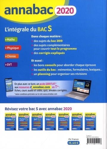 L'intégrale du Bac S. Sujets et corrigés  Edition 2020