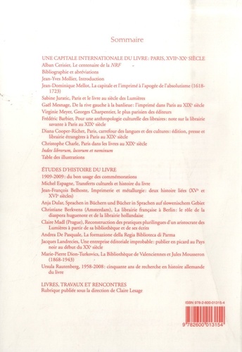 Histoire et Civilisation du Livre N° 5/2009 Une capitale internationale du livre : Paris, XVIIe-XXe siècle - Occasion