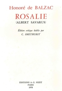 Honoré de Balzac - Rosalie (Albert Savarus).