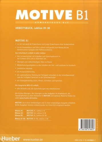 Motive B1. Arbeitsbuch, Lektion 19-30  avec 1 CD audio MP3