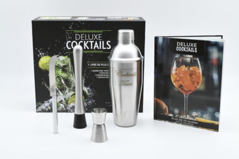  I2C - Coffret Deluxe cocktails - Contient : 1 livre, 1 shaker, 1 pilon, 1 doseur double, 1 couteau spécial agrumes.