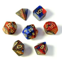 Set de 7 dés chessex- gemini - bleu-rouge/or
