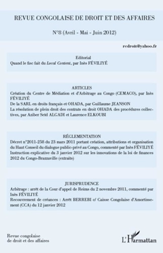 Inès Féviliyé - Revue congolaise de droit et des affaires N° 8, Avril-Mai-Juin : .