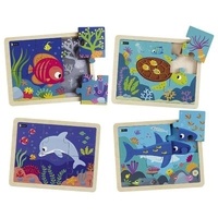  Nathan - Animaux marins - 4 Puzzles bois.