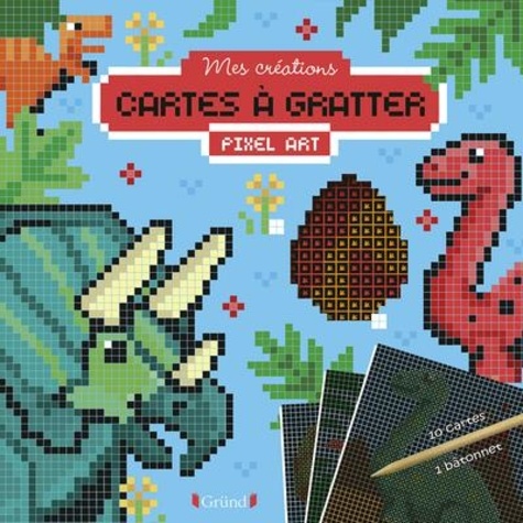 Cartes à gratter pixel art Dinosaures. Avec 10 cartes et 1 bâtonnet