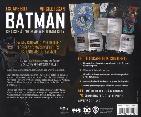 Escape Box Batman. Chasse à l'homme à Gotham City. Avec 3 livrets, 116 cartes, 1 bande-son, 1 poster et 6 cartes personnages