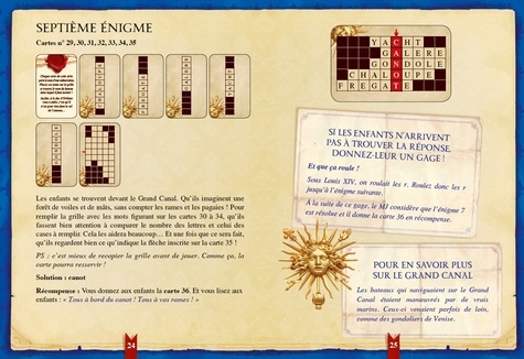 Escape box La cour du roi. Contient : 1 livret, 40 cartes, 1 bande-son de 45 minutes, 1 poster