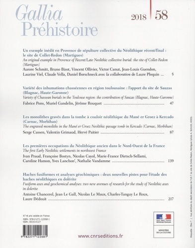 Gallia Préhistoire N° 58/2018