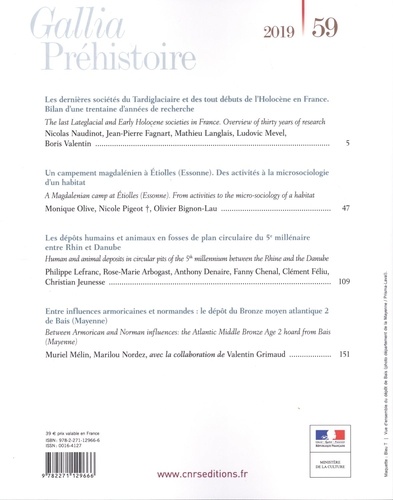 Gallia Préhistoire N° 59/2019