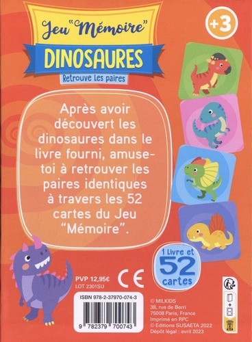 Jeu "Mémoire" Dinosaures. 1 livre et 52 cartes