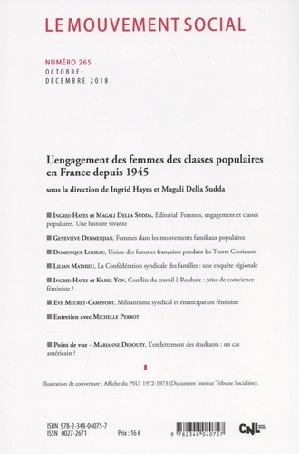 Le mouvement social N° 265, octobre-décembre 2018 L'engagement des femmes des classes populaires en France depuis 1945