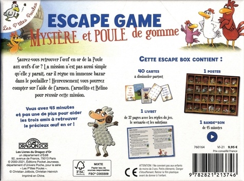 Les P'tites Poules Escape game Mystère et Poule de gomme. Avec 1 livret, 40 cartes, 1 poster, 1 bande-son