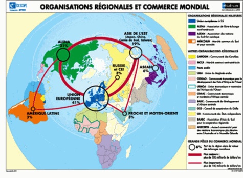 Jean-Louis Mathieu - Organisation de l'espace mondial ; Organisations régionales et commerce mondial - Planisphère.