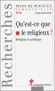 Hannah Arendt et Jules Monnerot - Revue du MAUSS N° 22 second semestr : Qu'est-ce que le religieux ? - Religion et politique.