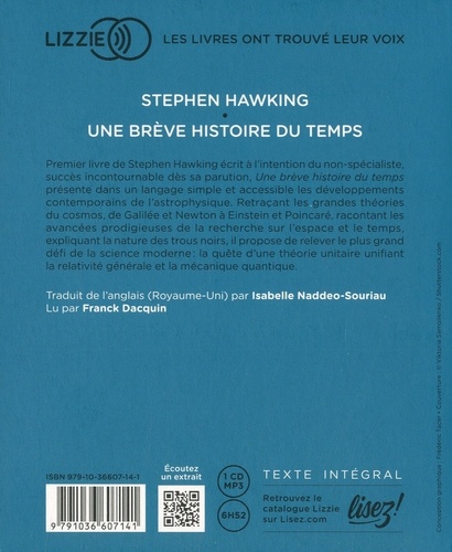 Une brève histoire du temps  avec 1 CD audio MP3