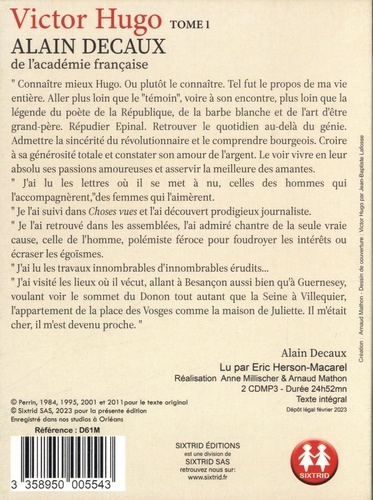 Victor Hugo. Tome 1. 1802-1839  avec 2 CD audio MP3