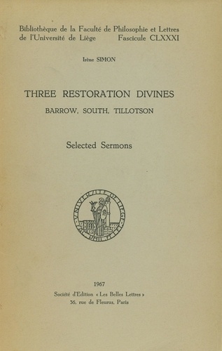 Three restoration divines: barrow, south and tillotson. selected sermons