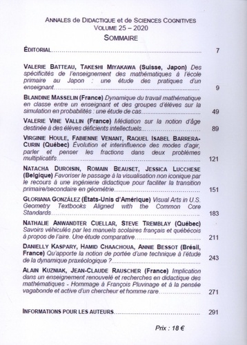 Annales de didactique et de sciences cognitives N° 25/2020