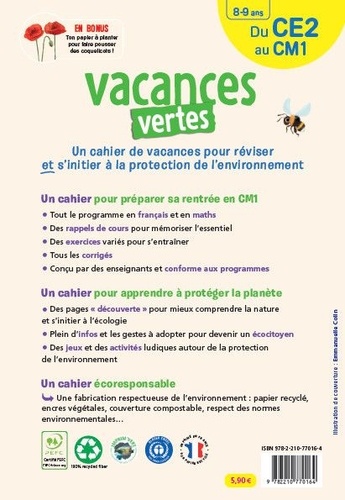 Vacances vertes, du CE2 au CM1. Le premier cahier de vacances écoresponsable !