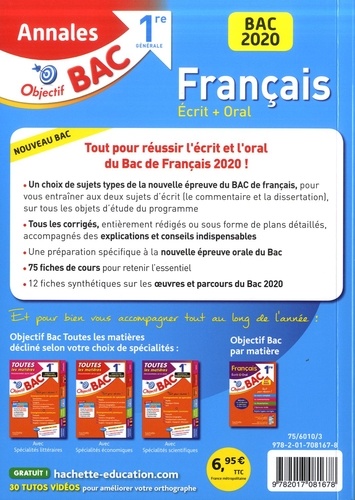 Français 1re. Sujets & corrigés  Edition 2020