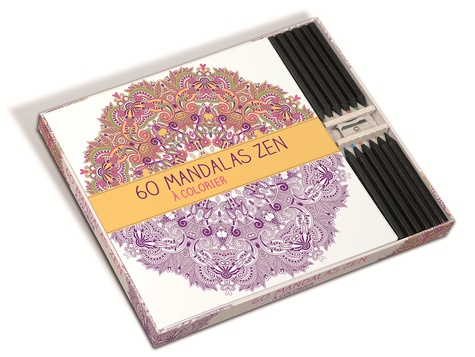 60 mandalas zen à colorier. Avec 12 crayons de couleurs, 1 taille-crayon et 6 passe-partout