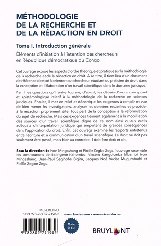 Méthodologie de la recherche et de la rédaction en droit. Tome 1, Introduction générale : éléments d'initiation à l'intention des chercheurs en République démocratique du Congo
