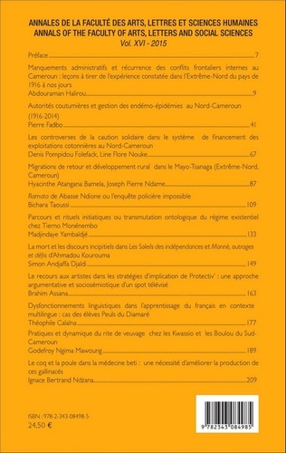 Annales de la Faculté des arts, lettres et sciences humaines de l'Université de Ngaoundéré. Volume 16, 2015