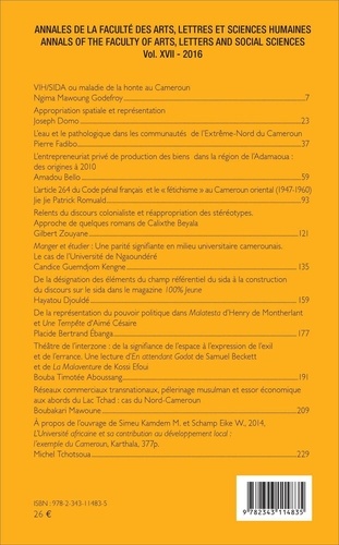 Annales de la Faculté des arts, lettres et sciences humaines de l'Université de Ngaoundéré. Volume 17  Edition 2016