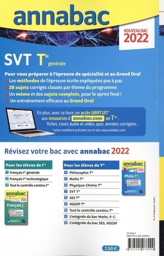SVT spécialité Tle générale. Sujets & Corrigés  Edition 2022