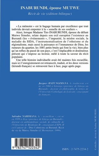 Inaburundi, épouse Mutwe. Récit de vie (édition bilingue)