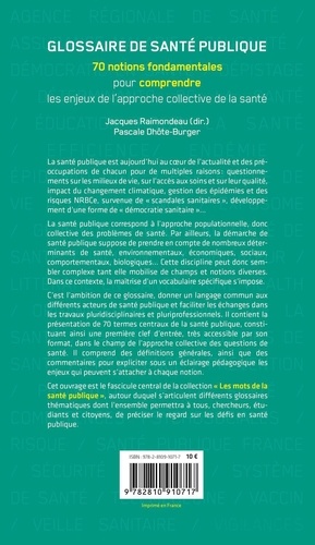 Glossaire de santé publique. 70 notions fondamentales pour comprendre les enjeux de l'approche collective de la santé