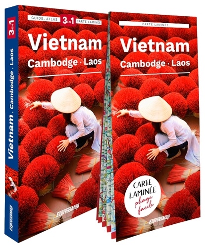 Vietnam, Cambodge, Laos. Guide + Atlas + Carte laminée 1/1 600 000  Edition 2023