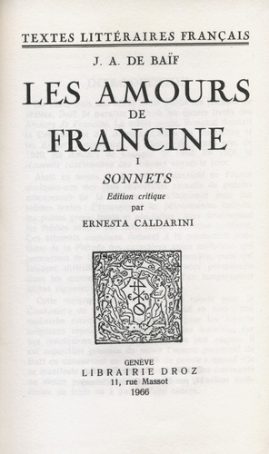 Les Amours de Francine. Tome premier, Sonnets