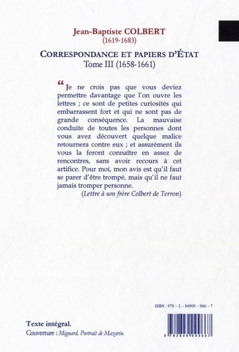 Correspondance et papiers d'Etat. Tome 3, 1658-1661