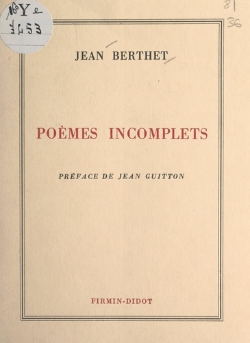 Poèmes incomplets, 1926-1971