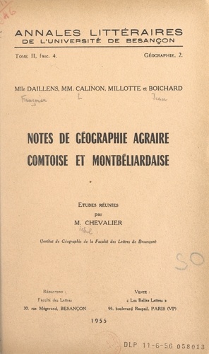 Notes de géographie agraire comtoise et montbéliardaise
