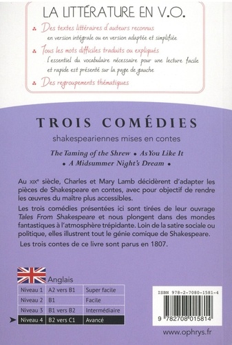 Comedies. The Taming of the Shrew followed by As you like it and A Midsummer Night's Dream