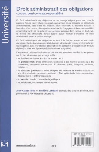 Droit administratif des obligations. Contrats, quasi-contrats, responsabilité