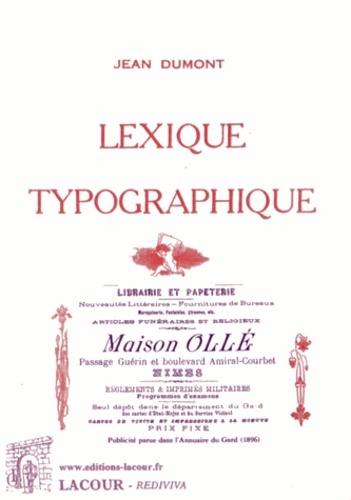 Jean Dumont - Lexique typographique - Complément du Vade-Mecum du typographe.