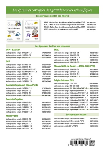 Mathématiques PC/PC* et PSI/PSI*. Exercices corrigés posés à l’oral des concours de Centrale/Suplelec et Mines/Ponts