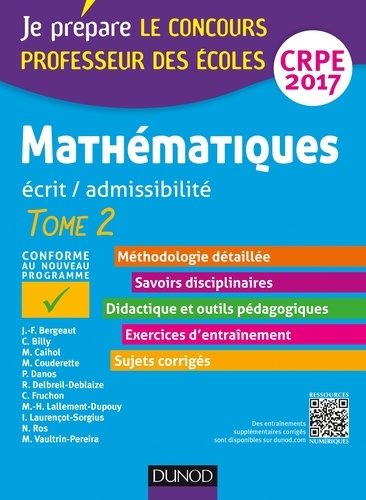 Jean-François Bergeaut et Christophe Billy - Mathématiques - Professeur des écoles - Ecrit, admissibilité - T2 - CRPE 2017.
