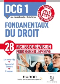 Jean-François Bocquillon et Martine Mariage - DCG 1 Fondamentaux du droit - Fiches de révision - Réforme Expertise comptable 2019-2020.